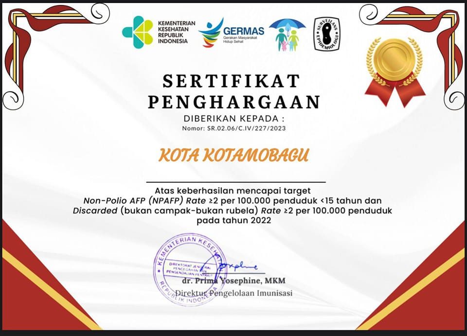 Penghargaan Keberhasilan Mencapai Target Non-Polio AFP Tahun 2022