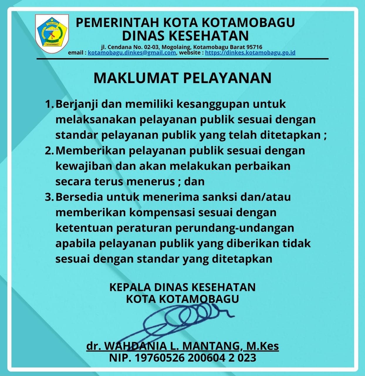 Maklumat Pelayanan Dinas Kesehatan Kota Kotamobagu
